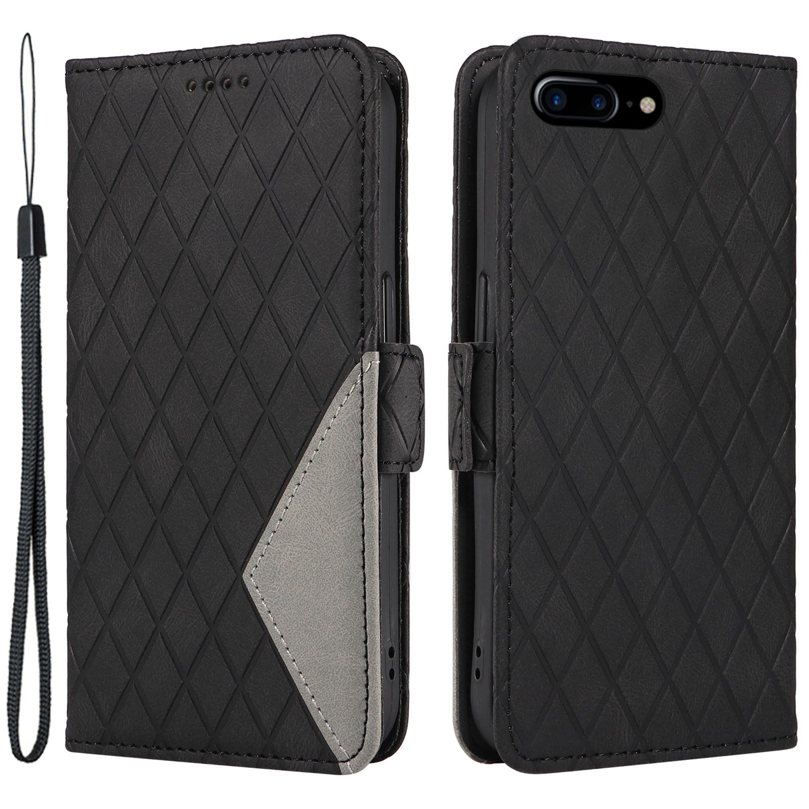 For iPhone 6 Plus / 6s Plus / 7 Plus / 8 Plus 5.5 inch Stand Cover Color Splicing Rhombus Imprinted Phone Leather Wallet Case