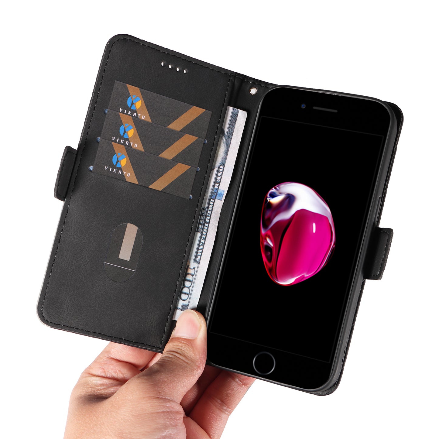 For iPhone 6 Plus / 6s Plus / 7 Plus / 8 Plus 5.5 inch Stand Cover Color Splicing Rhombus Imprinted Phone Leather Wallet Case