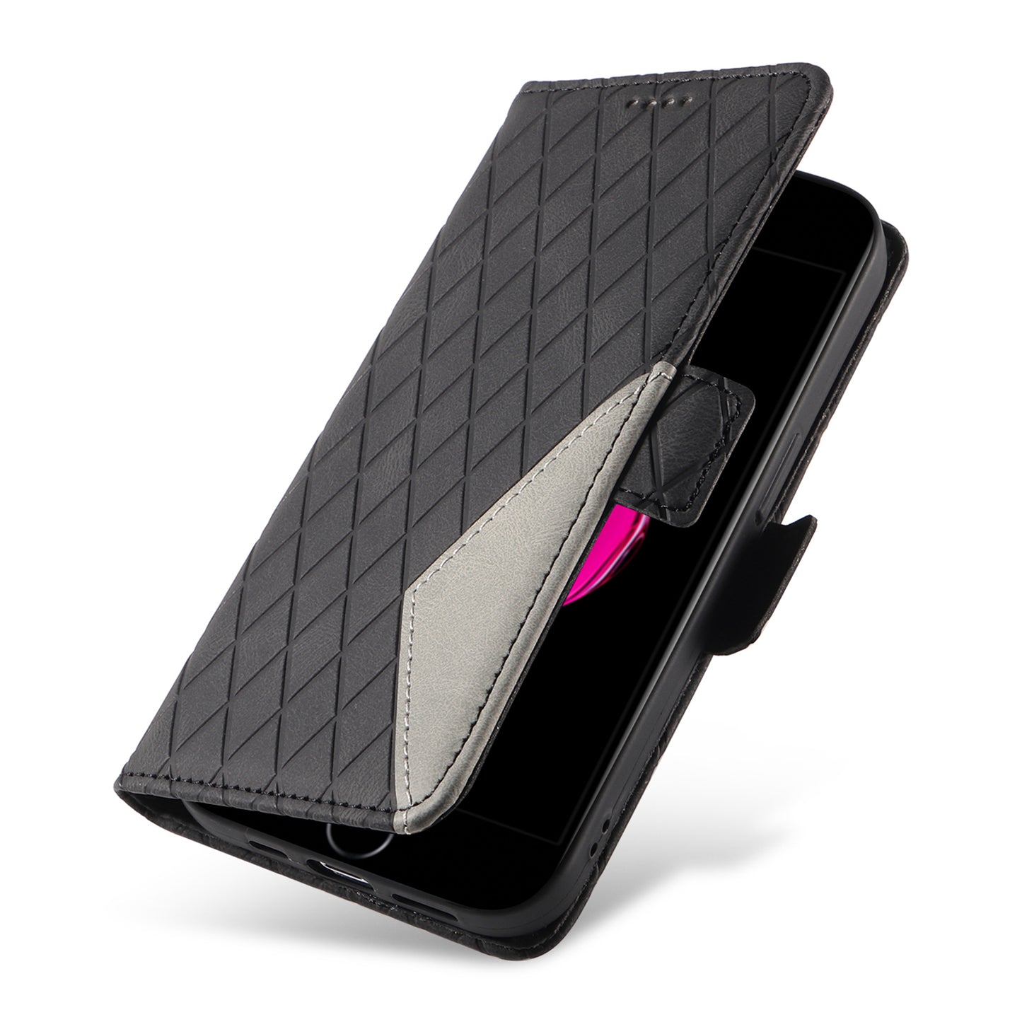 For iPhone 6 Plus / 6s Plus / 7 Plus / 8 Plus 5.5 inch Stand Cover Color Splicing Rhombus Imprinted Phone Leather Wallet Case