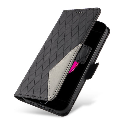 For iPhone 6 Plus / 6s Plus / 7 Plus / 8 Plus 5.5 inch Stand Cover Color Splicing Rhombus Imprinted Phone Leather Wallet Case