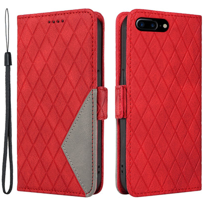 For iPhone 6 Plus / 6s Plus / 7 Plus / 8 Plus 5.5 inch Stand Cover Color Splicing Rhombus Imprinted Phone Leather Wallet Case