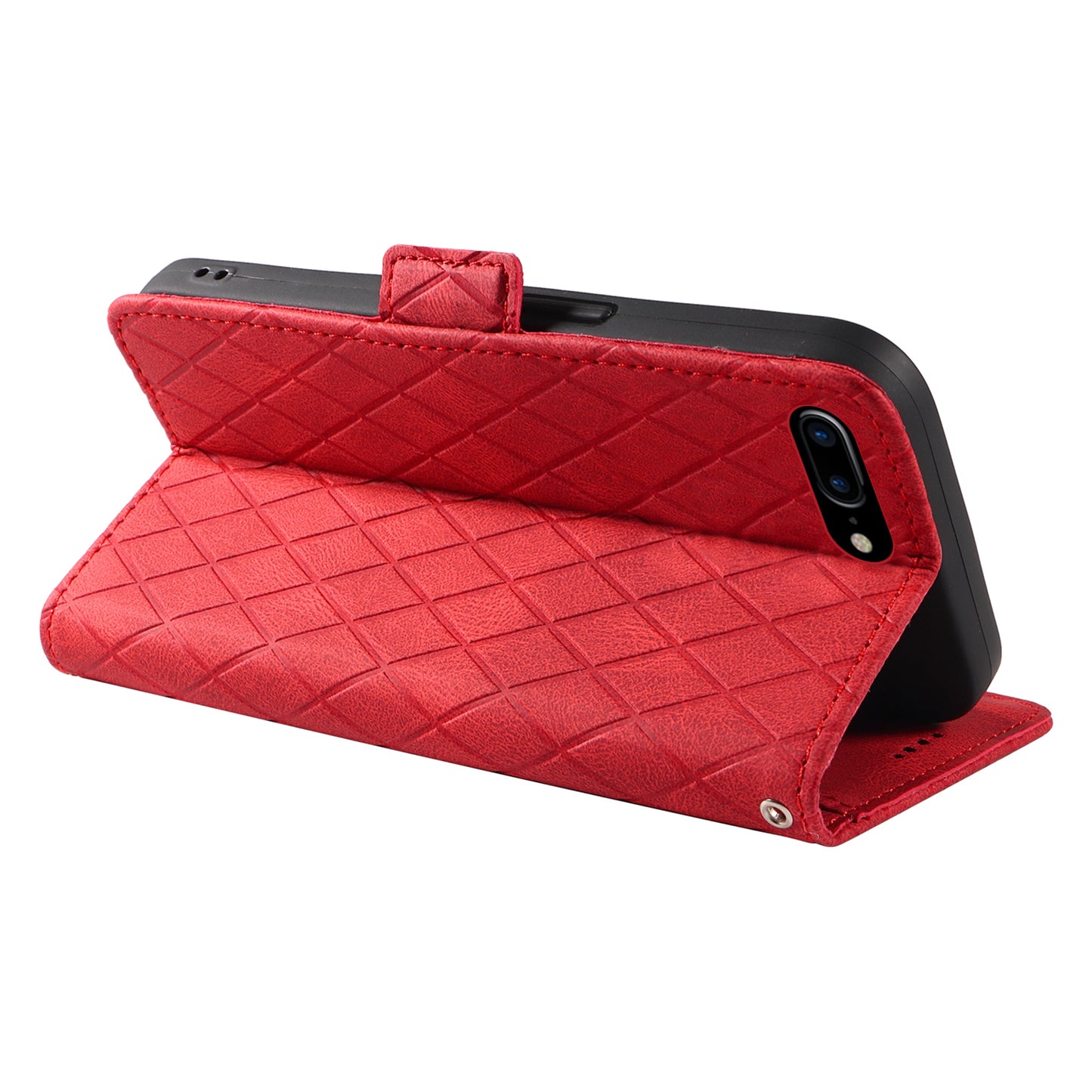For iPhone 6 Plus / 6s Plus / 7 Plus / 8 Plus 5.5 inch Stand Cover Color Splicing Rhombus Imprinted Phone Leather Wallet Case