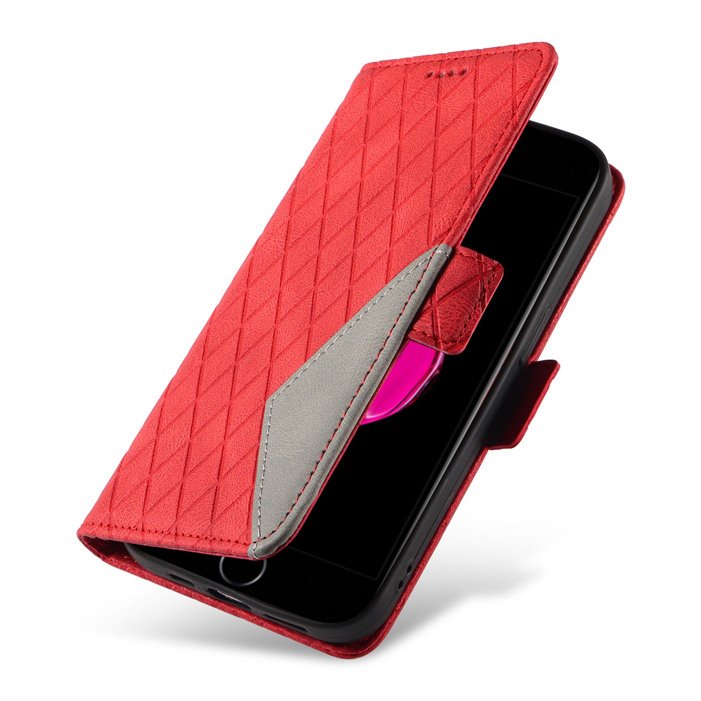 For iPhone 6 Plus / 6s Plus / 7 Plus / 8 Plus 5.5 inch Stand Cover Color Splicing Rhombus Imprinted Phone Leather Wallet Case