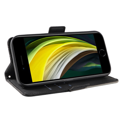 For iPhone 6 / 6s / 7 / 8 / SE (2020) / SE (2022) Rhombus Imprinted Stand Cover Color Splicing Phone Leather Wallet Case