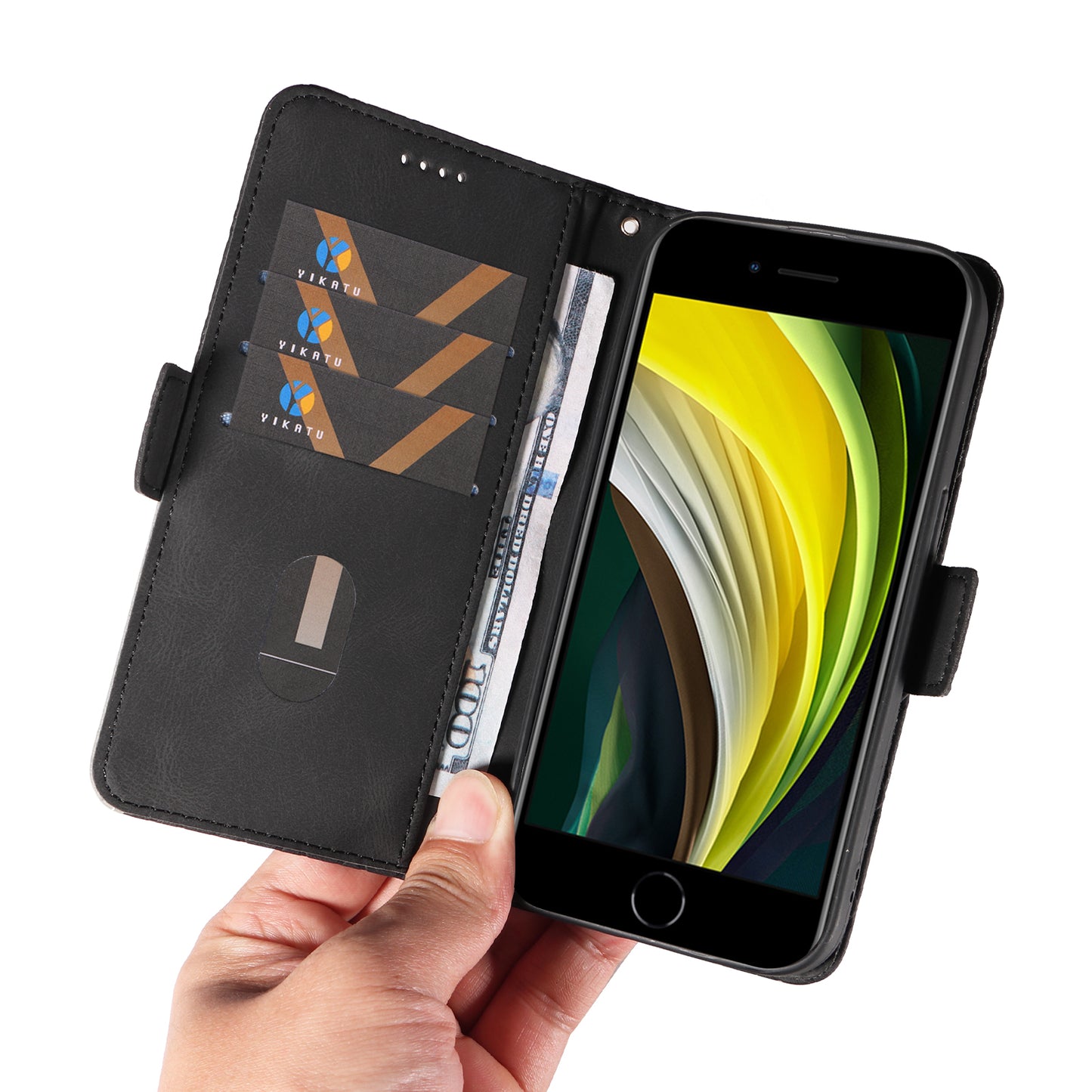 For iPhone 6 / 6s / 7 / 8 / SE (2020) / SE (2022) Rhombus Imprinted Stand Cover Color Splicing Phone Leather Wallet Case