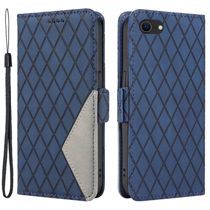 For iPhone 6 / 6s / 7 / 8 / SE (2020) / SE (2022) Rhombus Imprinted Stand Cover Color Splicing Phone Leather Wallet Case