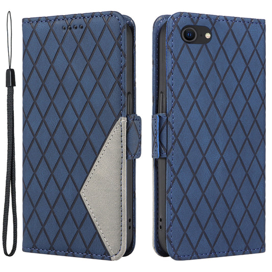 For iPhone 6 / 6s / 7 / 8 / SE (2020) / SE (2022) Rhombus Imprinted Stand Cover Color Splicing Phone Leather Wallet Case