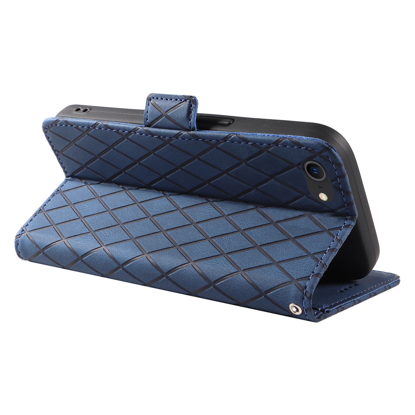 For iPhone 6 / 6s / 7 / 8 / SE (2020) / SE (2022) Rhombus Imprinted Stand Cover Color Splicing Phone Leather Wallet Case