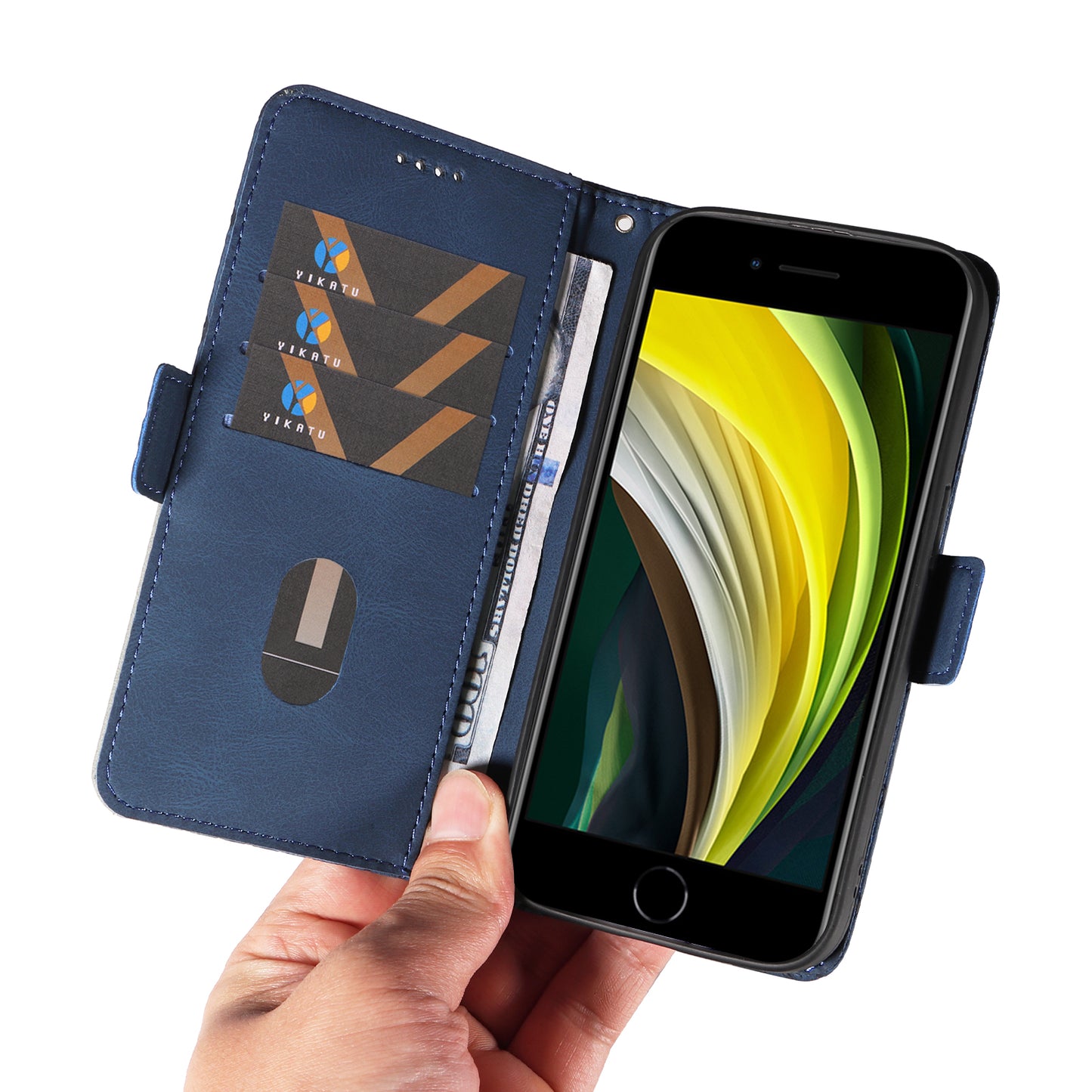 For iPhone 6 / 6s / 7 / 8 / SE (2020) / SE (2022) Rhombus Imprinted Stand Cover Color Splicing Phone Leather Wallet Case