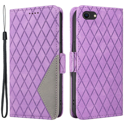 For iPhone 6 / 6s / 7 / 8 / SE (2020) / SE (2022) Rhombus Imprinted Stand Cover Color Splicing Phone Leather Wallet Case