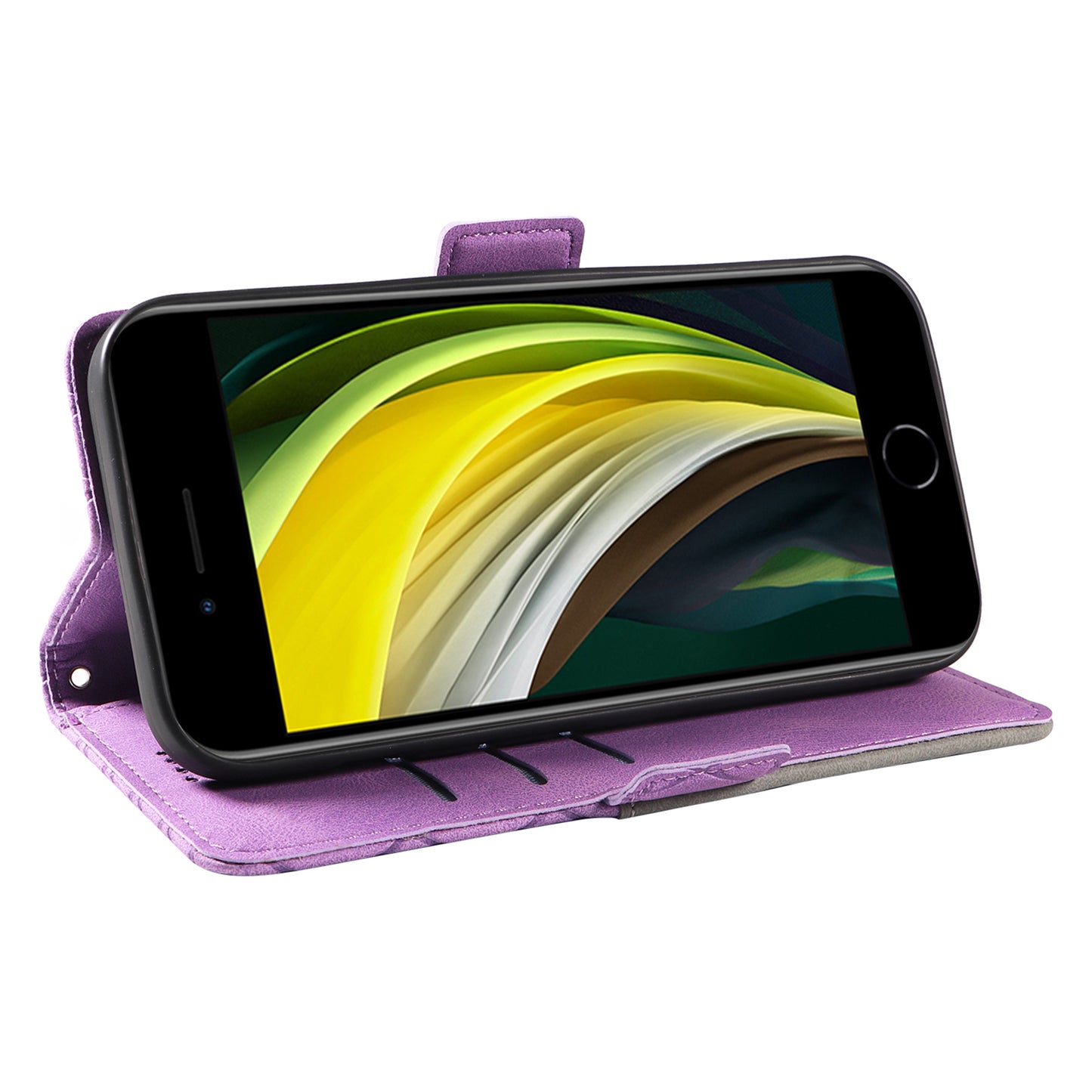 For iPhone 6 / 6s / 7 / 8 / SE (2020) / SE (2022) Rhombus Imprinted Stand Cover Color Splicing Phone Leather Wallet Case