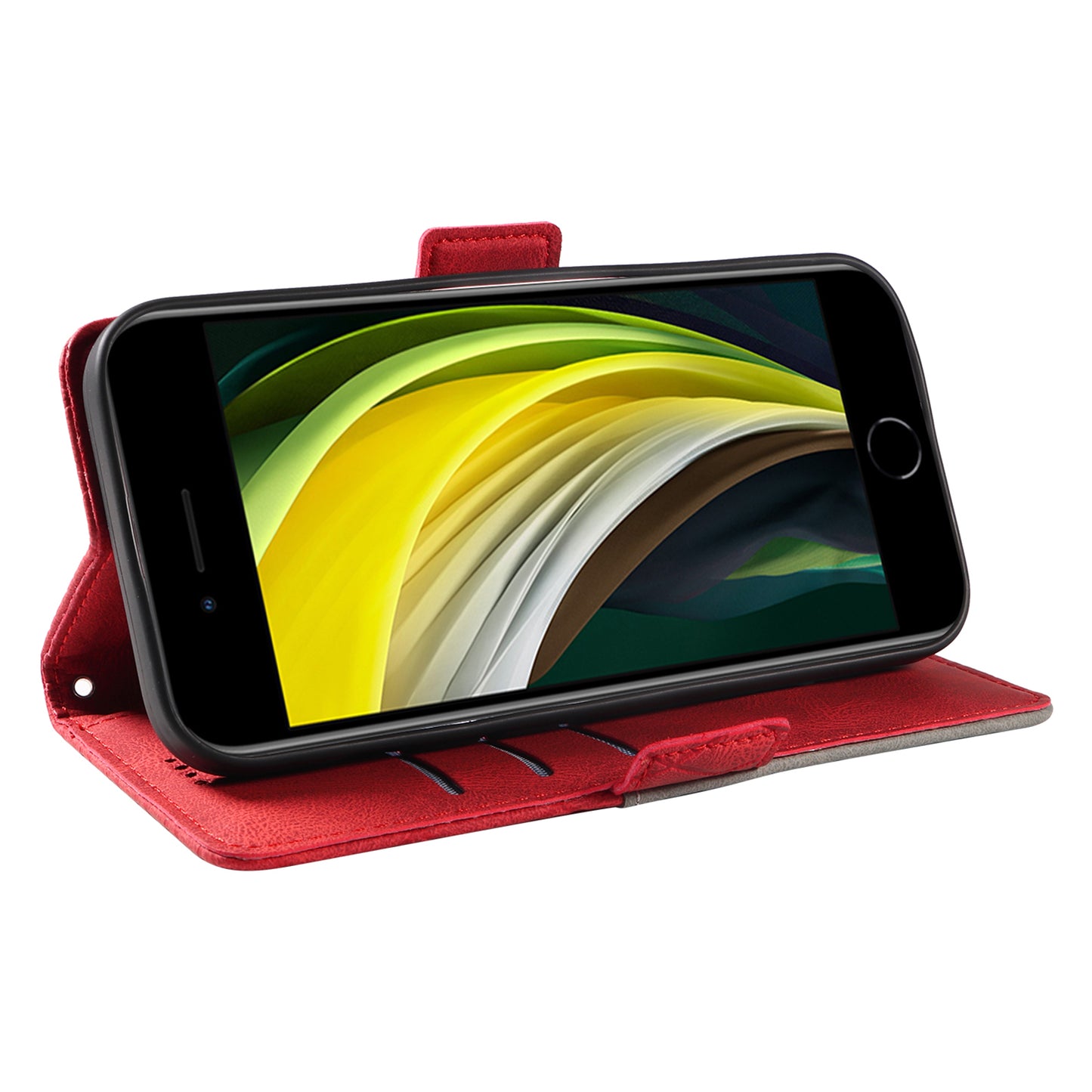 For iPhone 6 / 6s / 7 / 8 / SE (2020) / SE (2022) Rhombus Imprinted Stand Cover Color Splicing Phone Leather Wallet Case