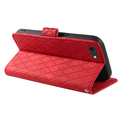 For iPhone 6 / 6s / 7 / 8 / SE (2020) / SE (2022) Rhombus Imprinted Stand Cover Color Splicing Phone Leather Wallet Case