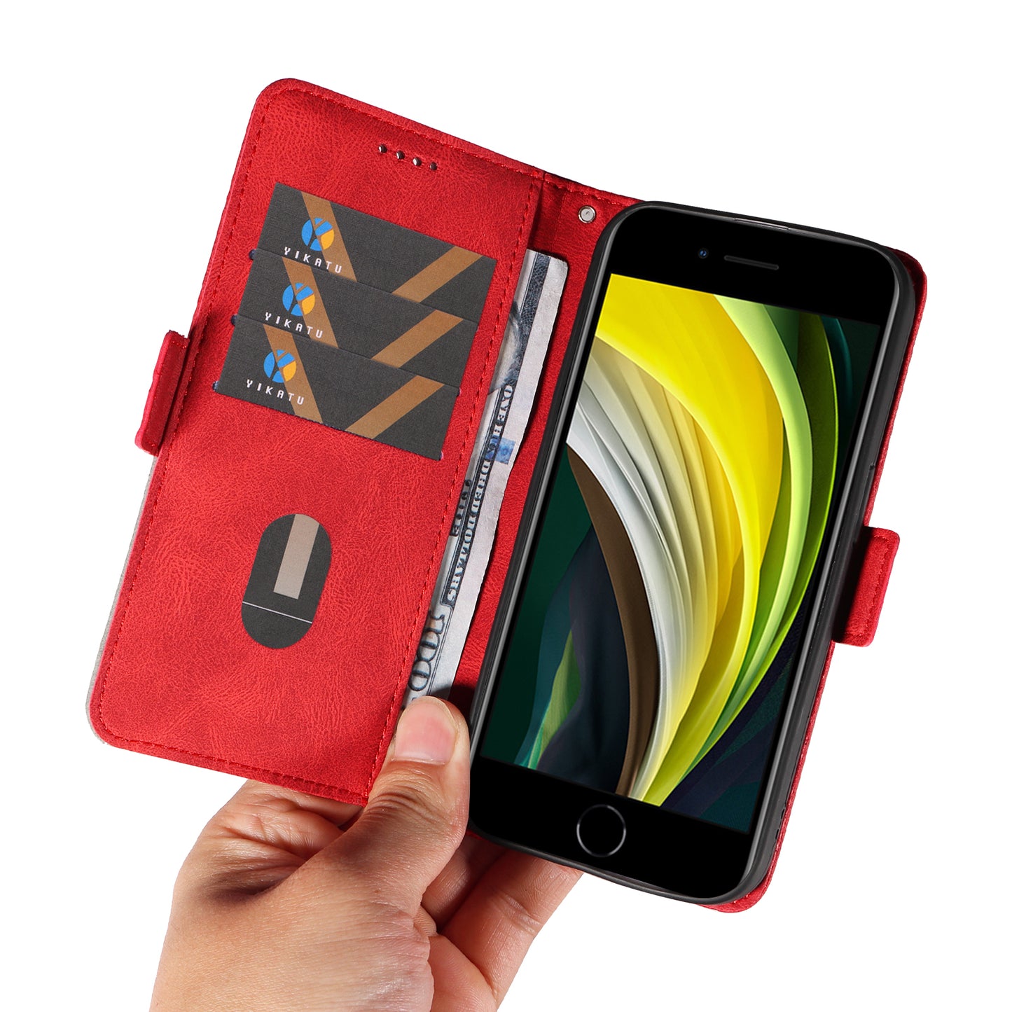 For iPhone 6 / 6s / 7 / 8 / SE (2020) / SE (2022) Rhombus Imprinted Stand Cover Color Splicing Phone Leather Wallet Case