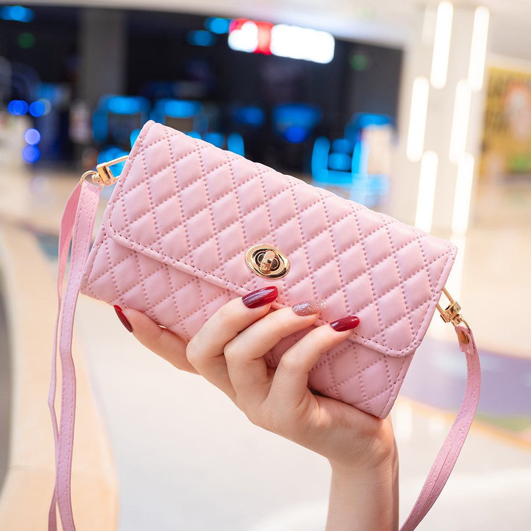 BFB02 Horizontal Style Pattern Imprinted PU Leather Wallet Phone Bag Card Coin Purse Cell Phone Shoulder Pouch with Strap