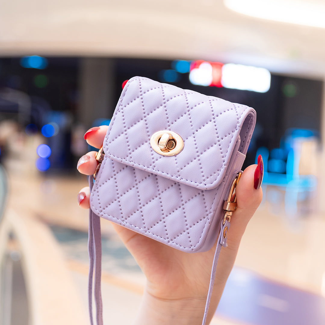 BFB03 PU Leather Mini Bag for Folding Cell Phones Card Wallet Coin Purse Pattern Imprinted Shoulder Pouch with Strap