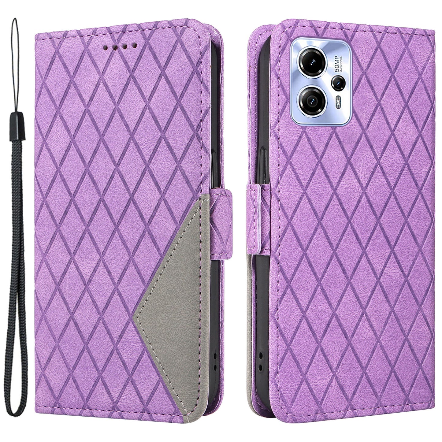 For Motorola Moto G13 4G / G23 4G / G53 5G Wallet Leather Phone Cover Stand Rhombus Imprinted Phone Case