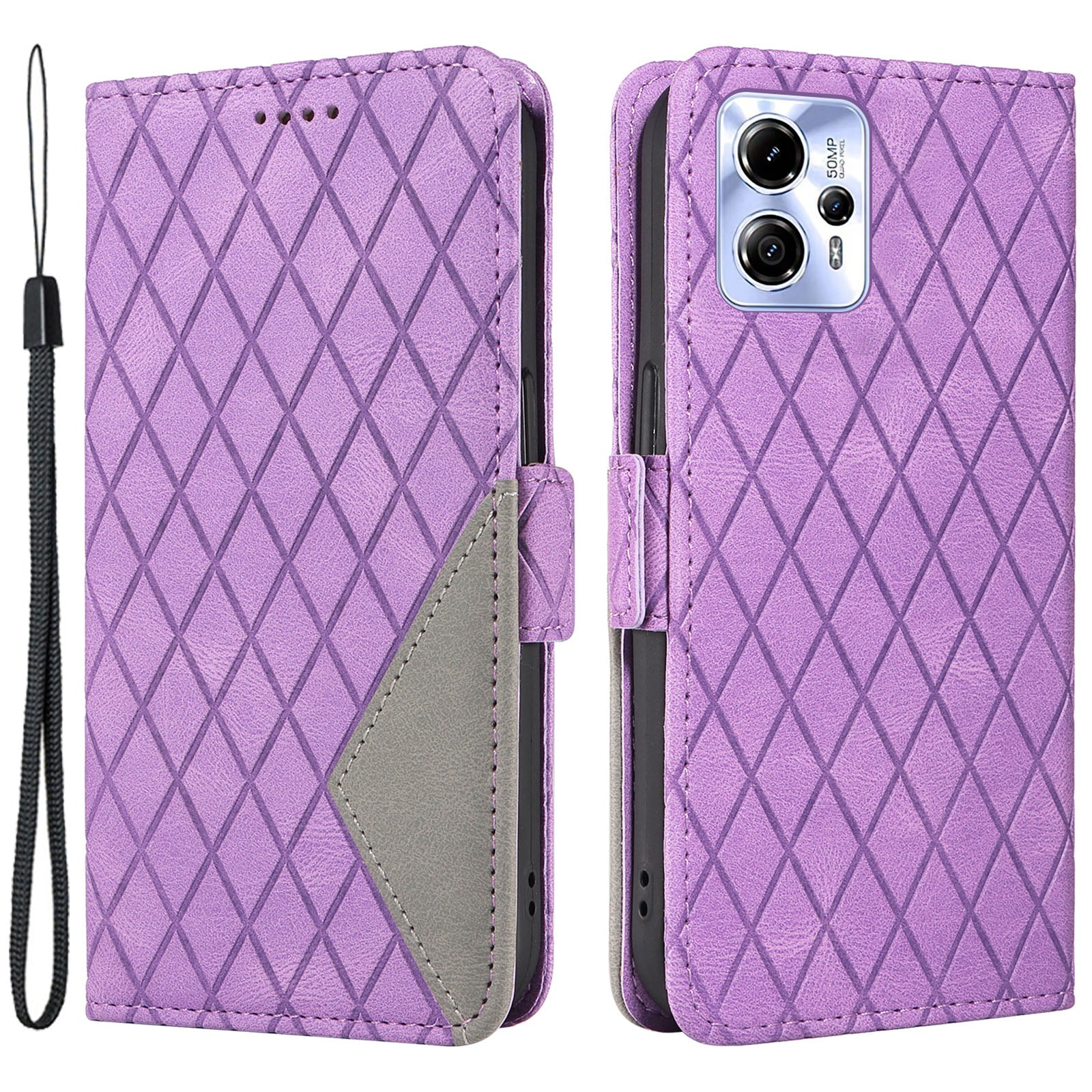 For Motorola Moto G13 4G / G23 4G / G53 5G Wallet Leather Phone Cover Stand Rhombus Imprinted Phone Case