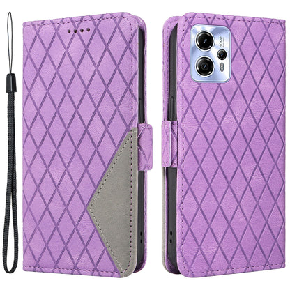 For Motorola Moto G13 4G / G23 4G / G53 5G Wallet Leather Phone Cover Stand Rhombus Imprinted Phone Case