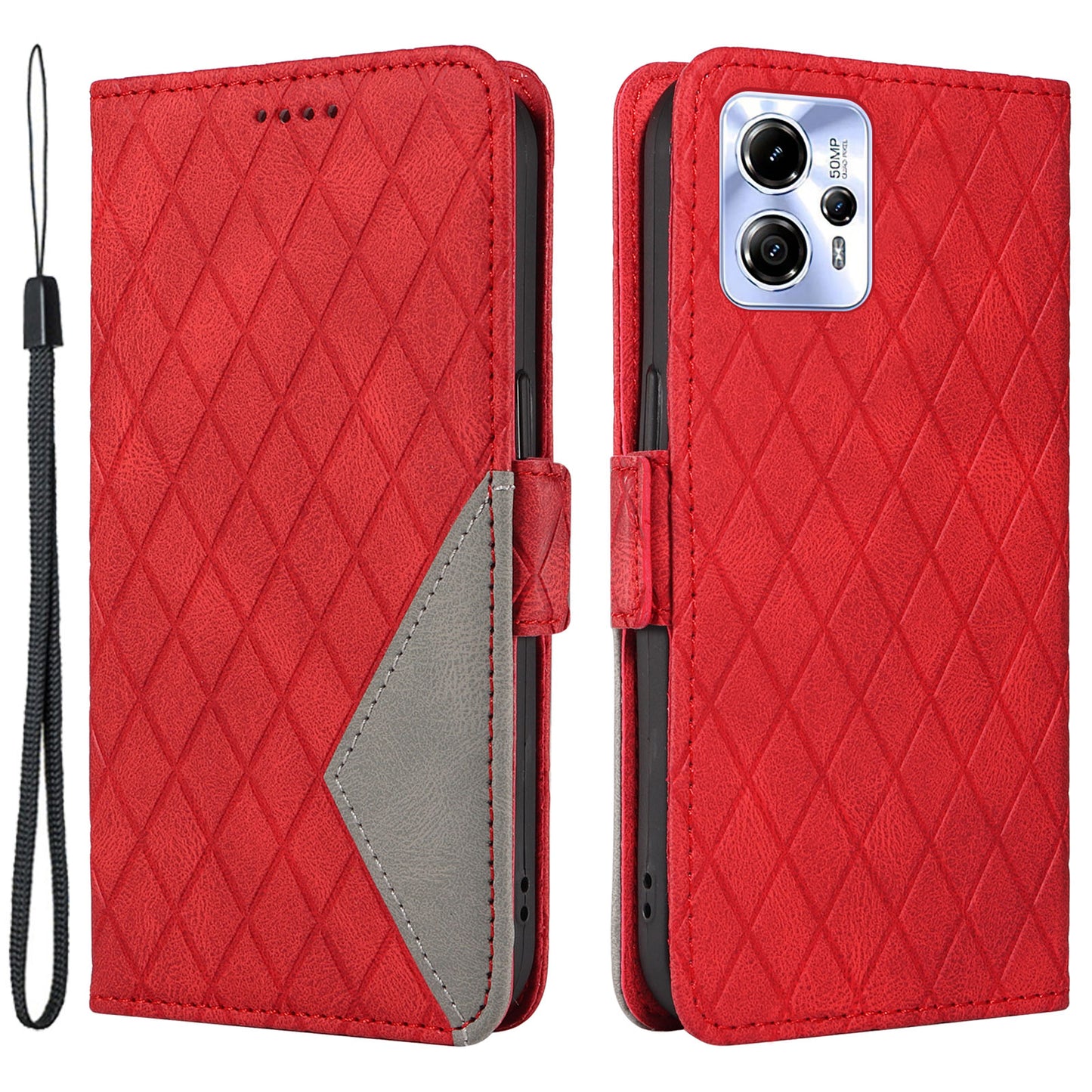 For Motorola Moto G13 4G / G23 4G / G53 5G Wallet Leather Phone Cover Stand Rhombus Imprinted Phone Case