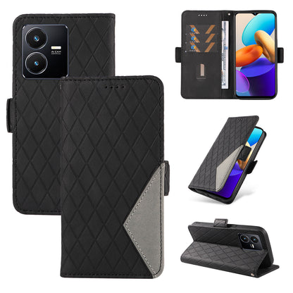 For vivo Y35 4G (2022) / Y22s 4G / Y22 4G Leather Case Stand Rhombus Imprinted Phone Wallet Cover