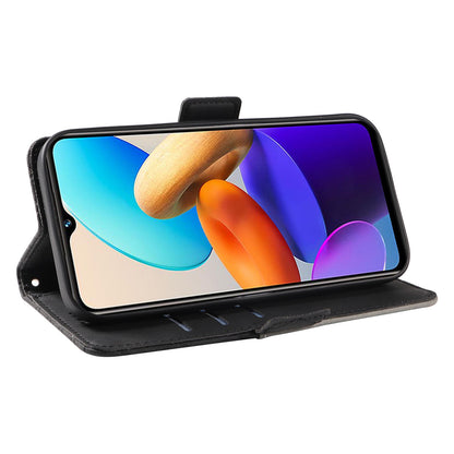 For vivo Y35 4G (2022) / Y22s 4G / Y22 4G Leather Case Stand Rhombus Imprinted Phone Wallet Cover