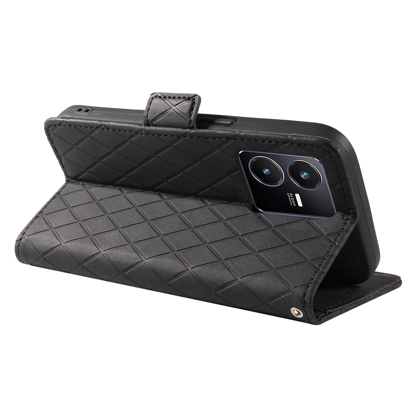 For vivo Y35 4G (2022) / Y22s 4G / Y22 4G Leather Case Stand Rhombus Imprinted Phone Wallet Cover