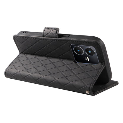 For vivo Y35 4G (2022) / Y22s 4G / Y22 4G Leather Case Stand Rhombus Imprinted Phone Wallet Cover