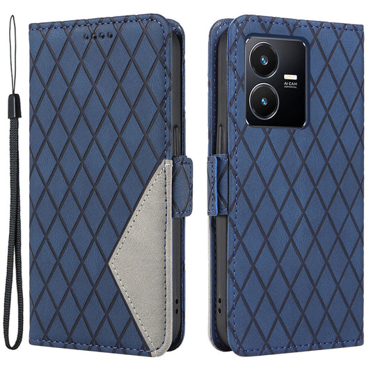 For vivo Y35 4G (2022) / Y22s 4G / Y22 4G Leather Case Stand Rhombus Imprinted Phone Wallet Cover
