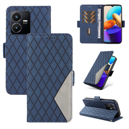 For vivo Y35 4G (2022) / Y22s 4G / Y22 4G Leather Case Stand Rhombus Imprinted Phone Wallet Cover