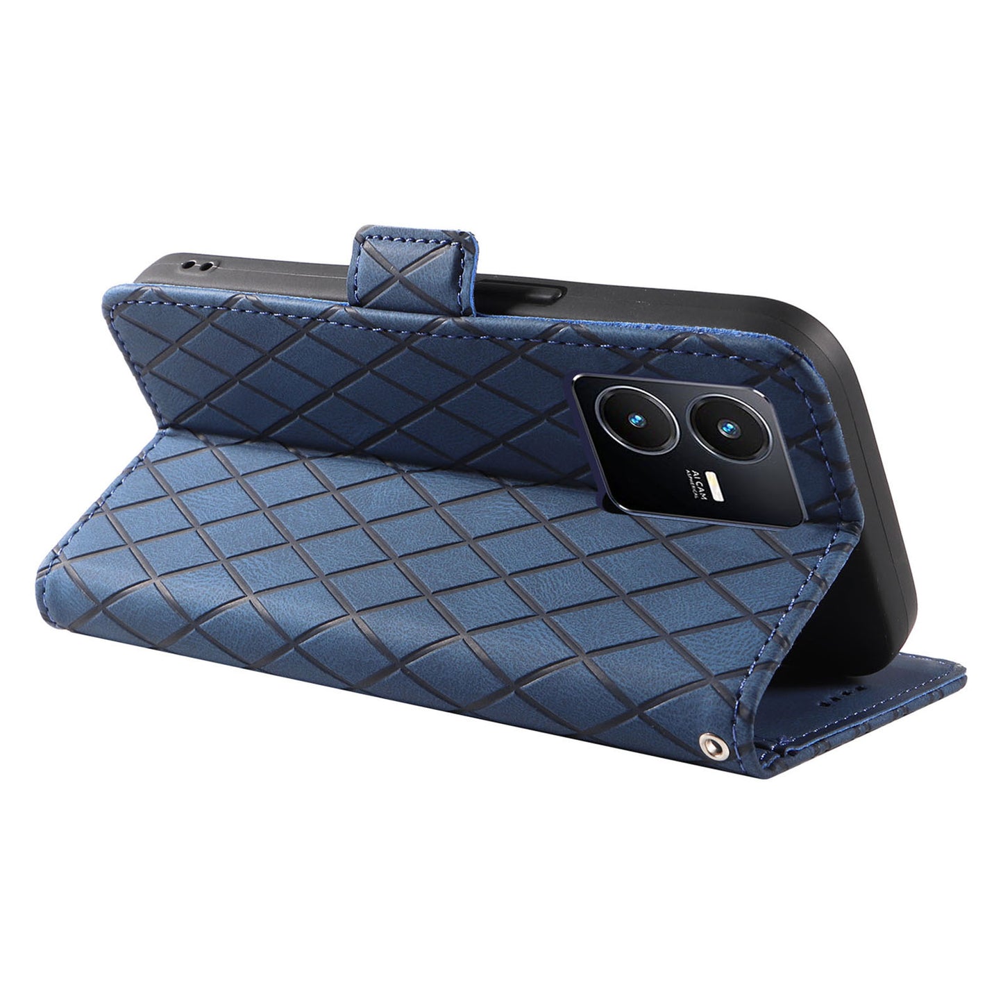 For vivo Y35 4G (2022) / Y22s 4G / Y22 4G Leather Case Stand Rhombus Imprinted Phone Wallet Cover