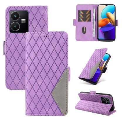For vivo Y35 4G (2022) / Y22s 4G / Y22 4G Leather Case Stand Rhombus Imprinted Phone Wallet Cover