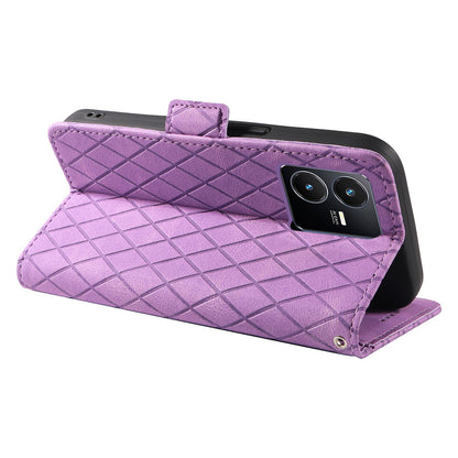 For vivo Y35 4G (2022) / Y22s 4G / Y22 4G Leather Case Stand Rhombus Imprinted Phone Wallet Cover