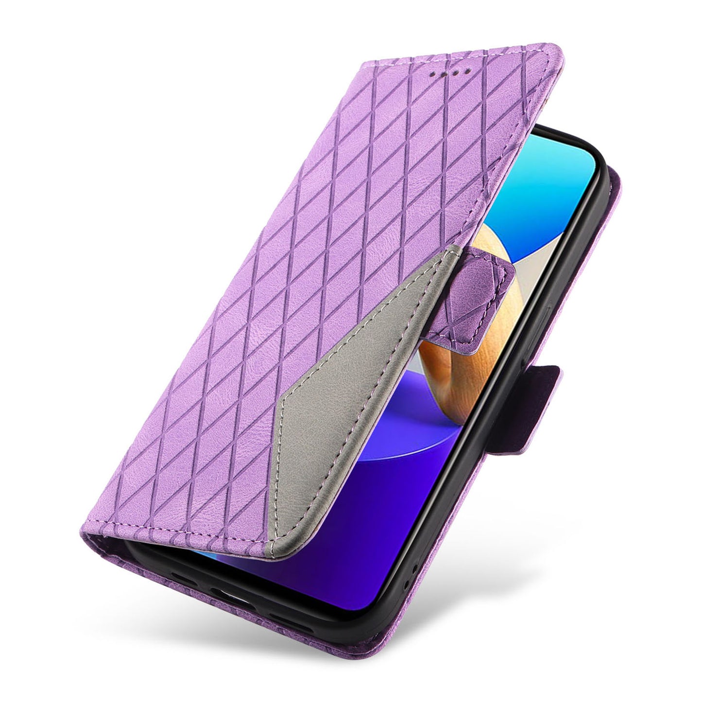 For vivo Y35 4G (2022) / Y22s 4G / Y22 4G Leather Case Stand Rhombus Imprinted Phone Wallet Cover