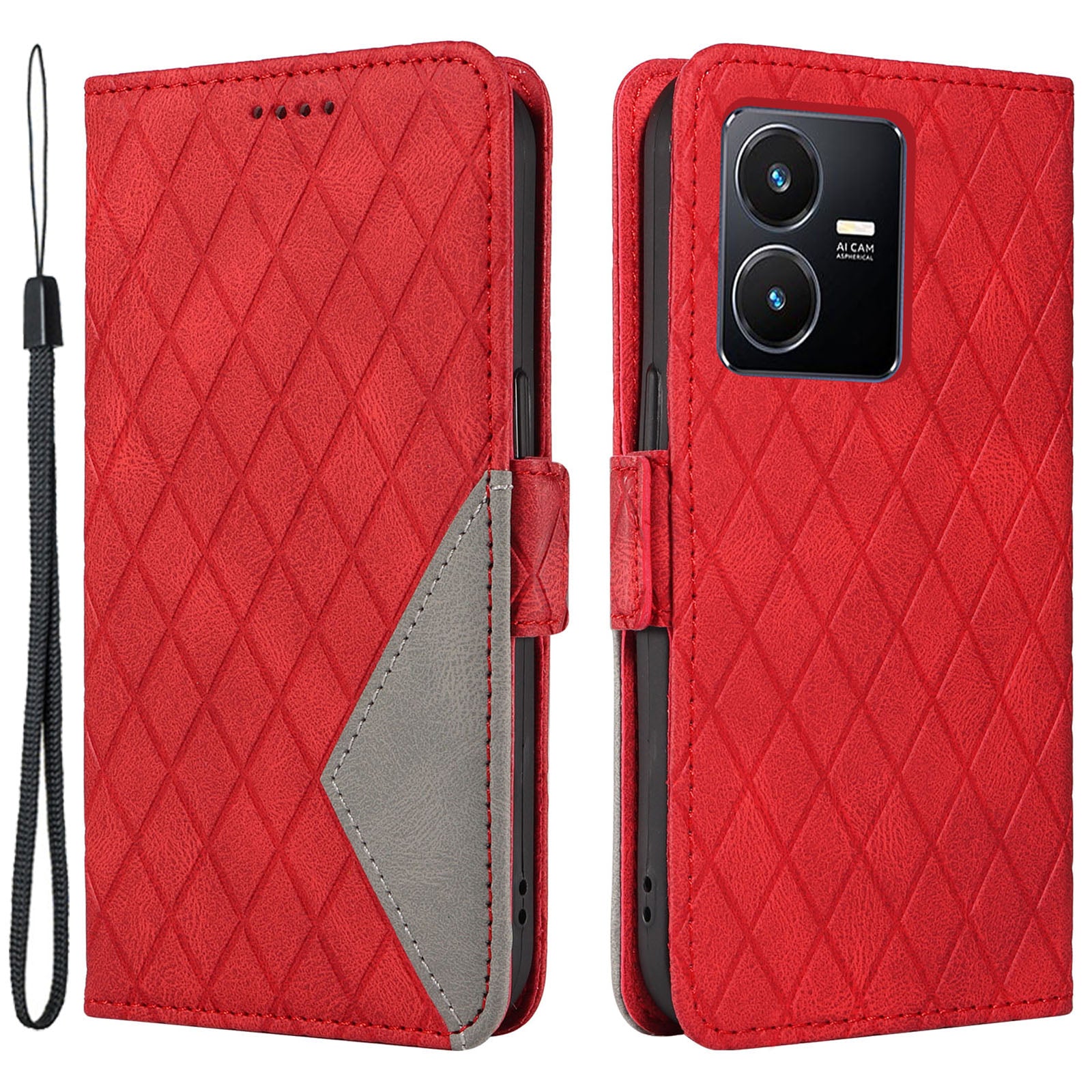 For vivo Y35 4G (2022) / Y22s 4G / Y22 4G Leather Case Stand Rhombus Imprinted Phone Wallet Cover