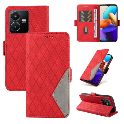 For vivo Y35 4G (2022) / Y22s 4G / Y22 4G Leather Case Stand Rhombus Imprinted Phone Wallet Cover