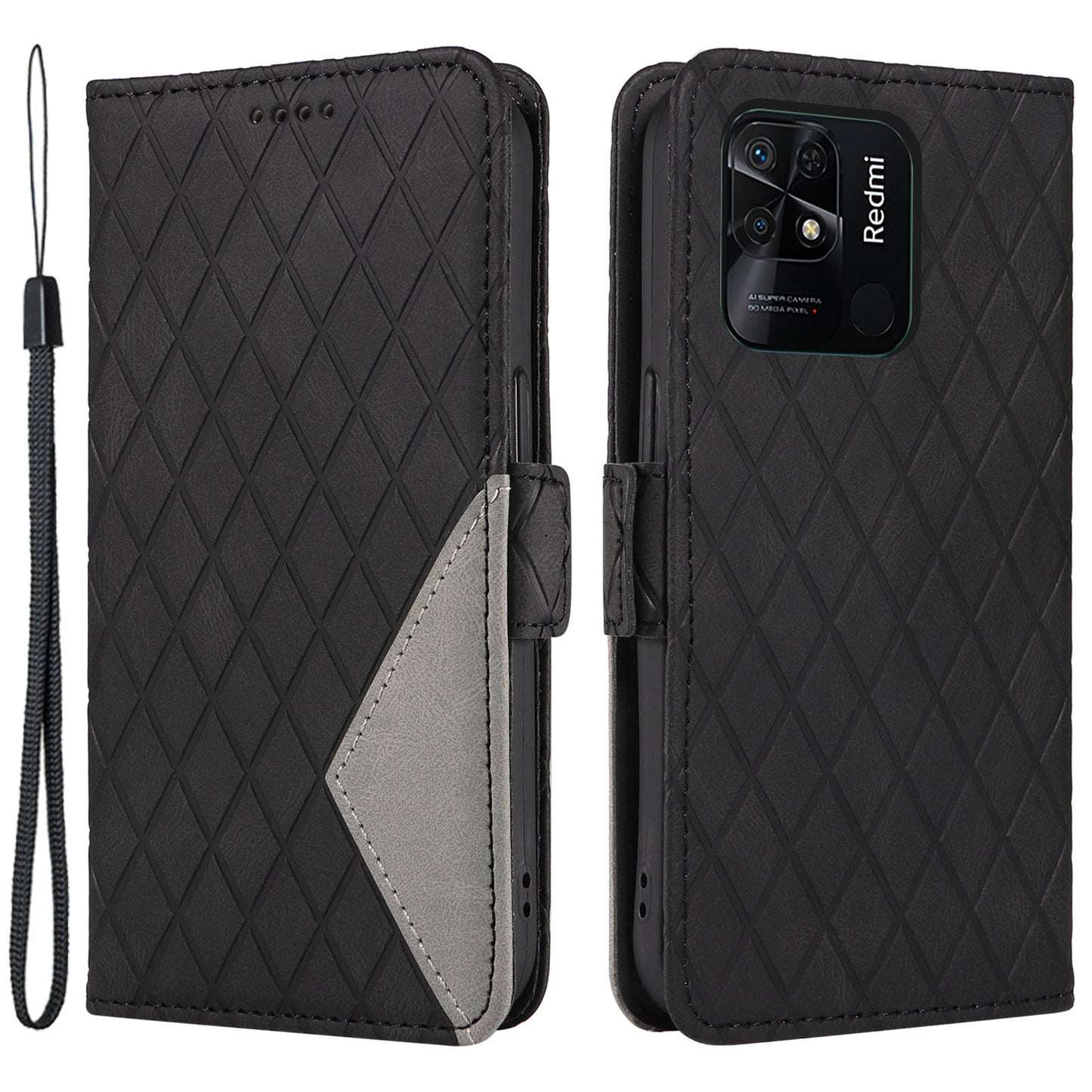For Xiaomi Redmi 10C 4G PU Leather Case Rhombus Imprinted Phone Cover with Stand Wallet