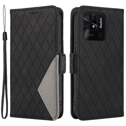 For Xiaomi Redmi 10C 4G PU Leather Case Rhombus Imprinted Phone Cover with Stand Wallet
