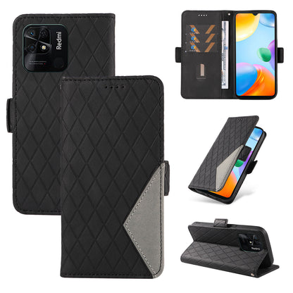 For Xiaomi Redmi 10C 4G PU Leather Case Rhombus Imprinted Phone Cover with Stand Wallet