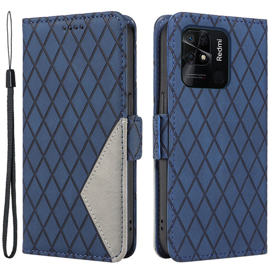 For Xiaomi Redmi 10C 4G PU Leather Case Rhombus Imprinted Phone Cover with Stand Wallet