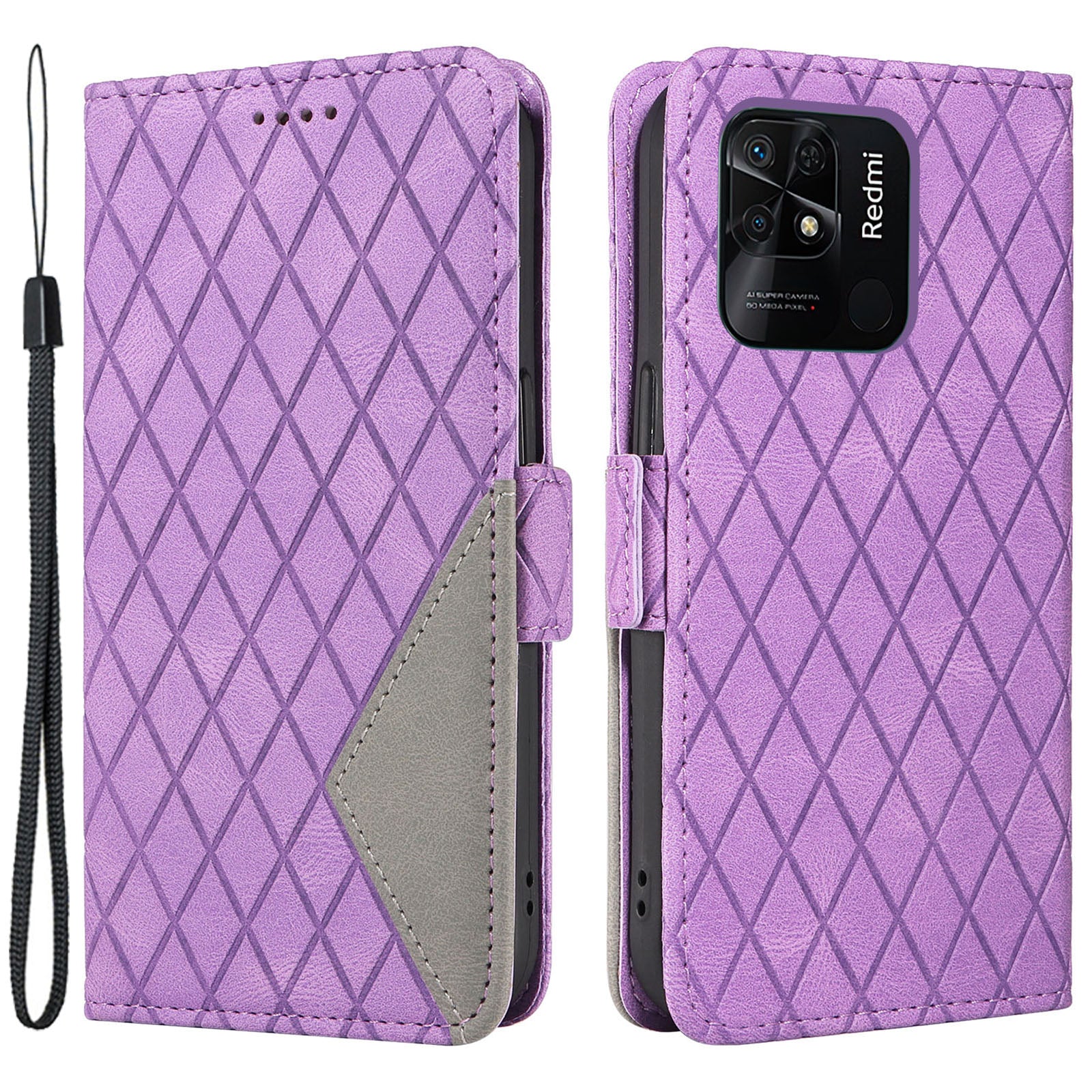 For Xiaomi Redmi 10C 4G PU Leather Case Rhombus Imprinted Phone Cover with Stand Wallet