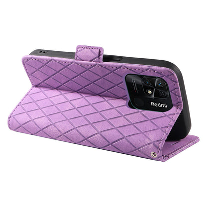 For Xiaomi Redmi 10C 4G PU Leather Case Rhombus Imprinted Phone Cover with Stand Wallet