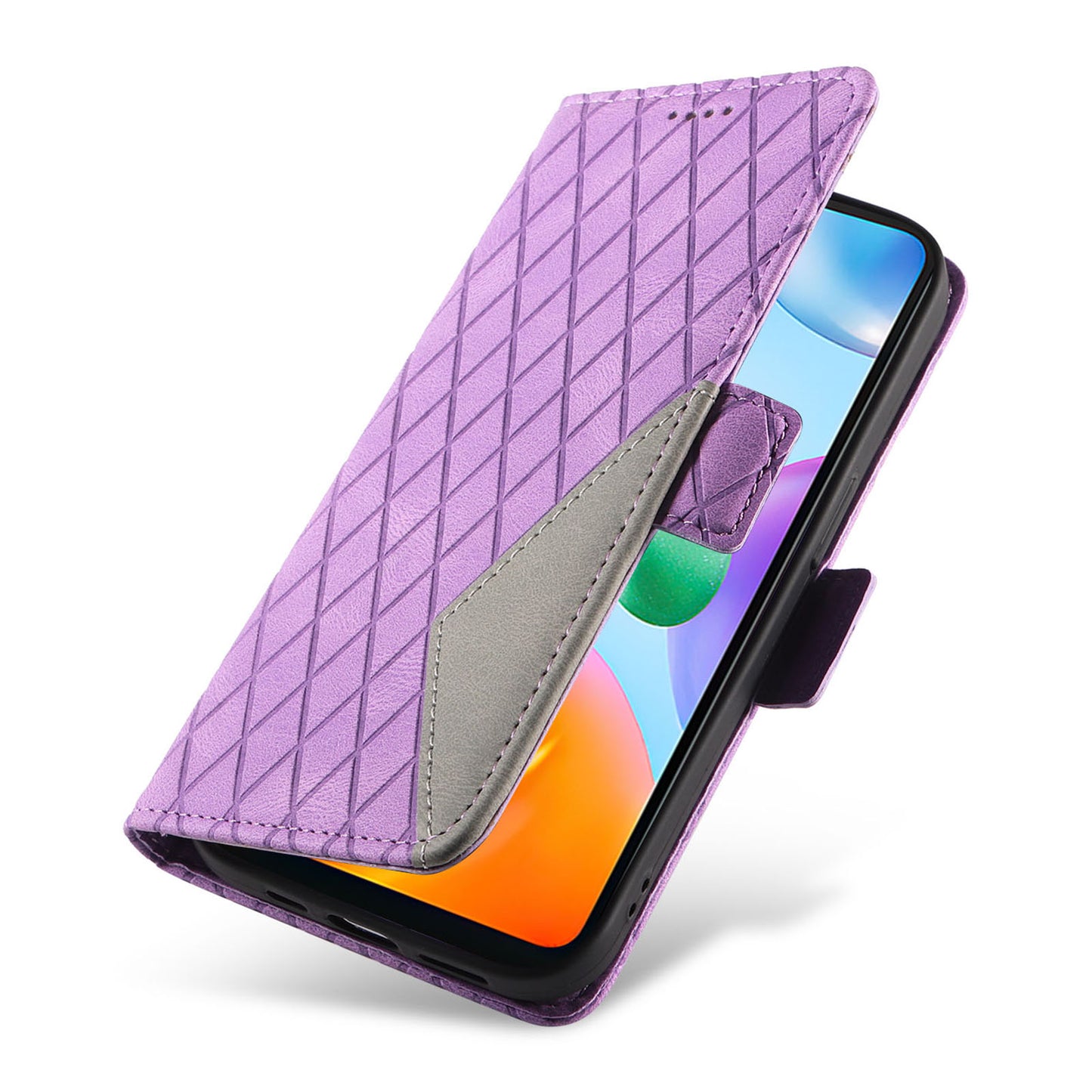 For Xiaomi Redmi 10C 4G PU Leather Case Rhombus Imprinted Phone Cover with Stand Wallet