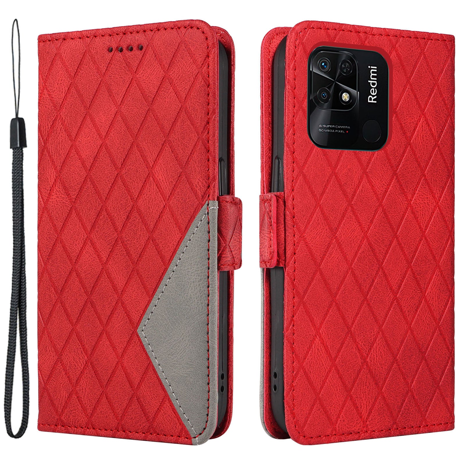 For Xiaomi Redmi 10C 4G PU Leather Case Rhombus Imprinted Phone Cover with Stand Wallet