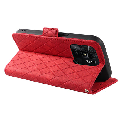 For Xiaomi Redmi 10C 4G PU Leather Case Rhombus Imprinted Phone Cover with Stand Wallet