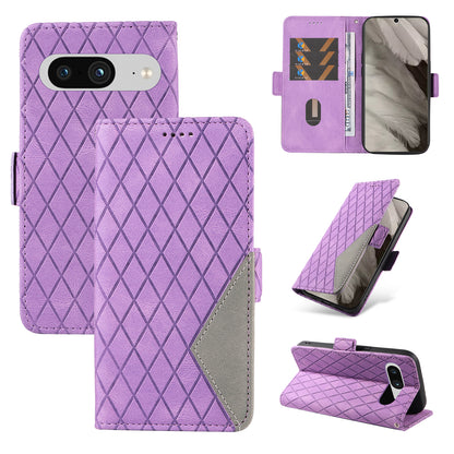 For Google Pixel 8 Rhombus Imprinted Phone Wallet Case PU Leather Stand Phone Cover