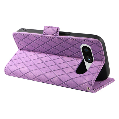 For Google Pixel 8 Rhombus Imprinted Phone Wallet Case PU Leather Stand Phone Cover