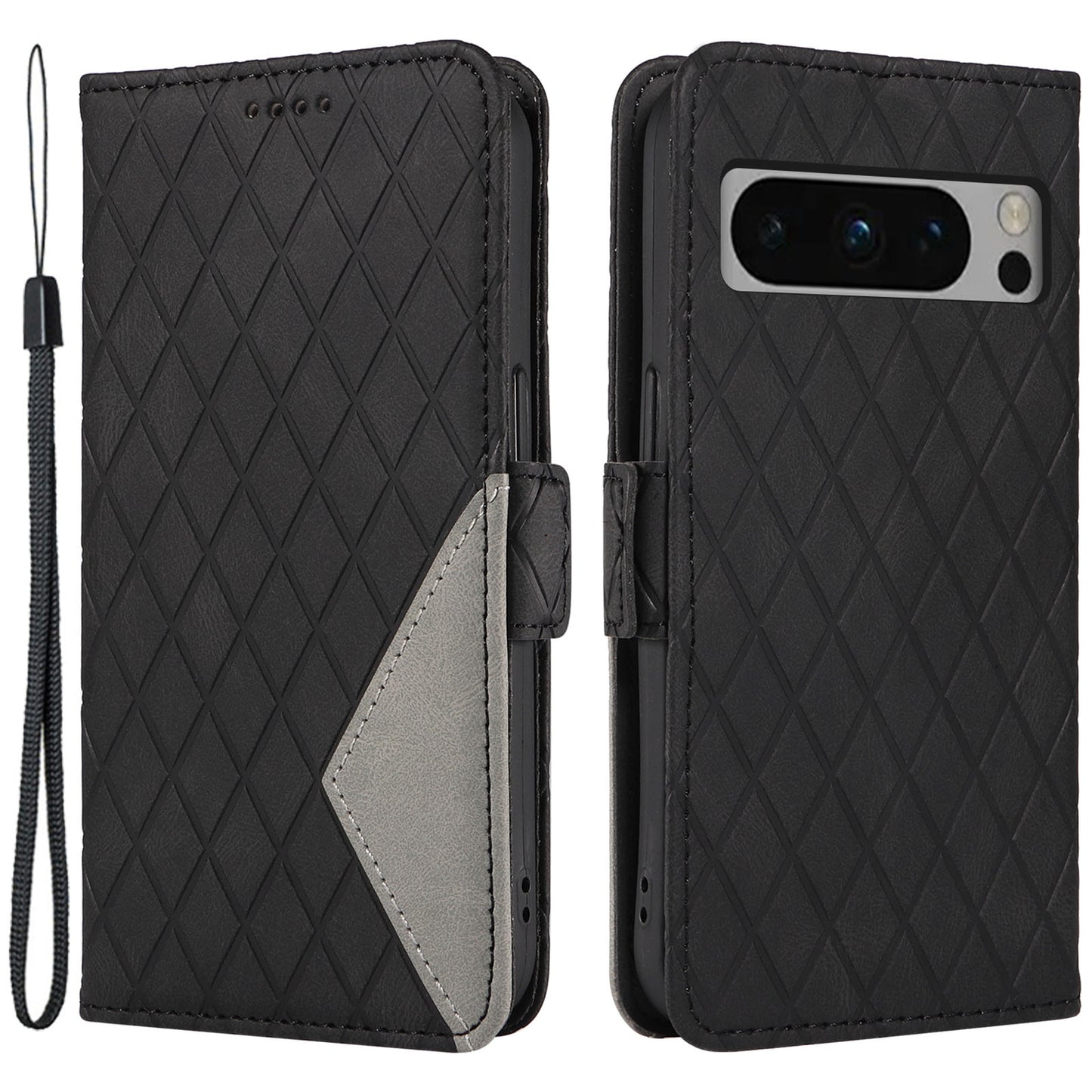 For Google Pixel 8 Pro Rhombus Imprinted Phone Case Stand Wallet Leather Phone Cover