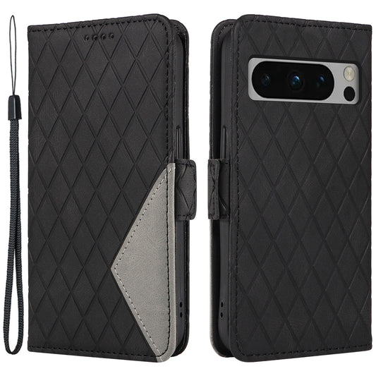 For Google Pixel 8 Pro Rhombus Imprinted Phone Case Stand Wallet Leather Phone Cover