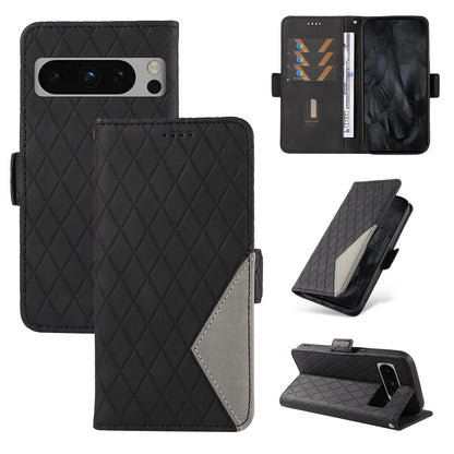 For Google Pixel 8 Pro Rhombus Imprinted Phone Case Stand Wallet Leather Phone Cover